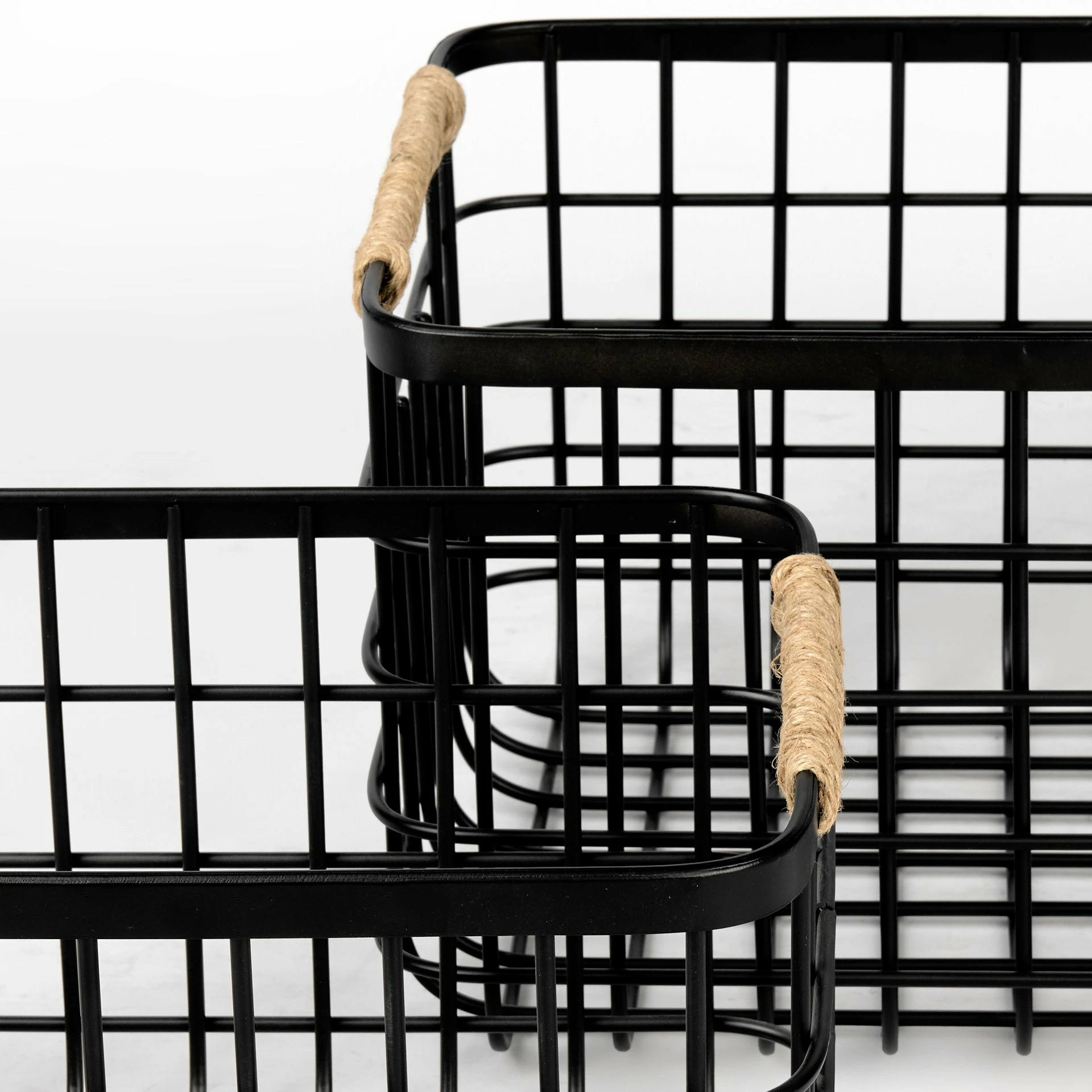 Best deal 🌟 Mercana Marius 20.9L X 15.2W X 12.2 Set Of Two Matte Black Metal W/ Rope Trim Rectangular Baskets 💯 - Image 6