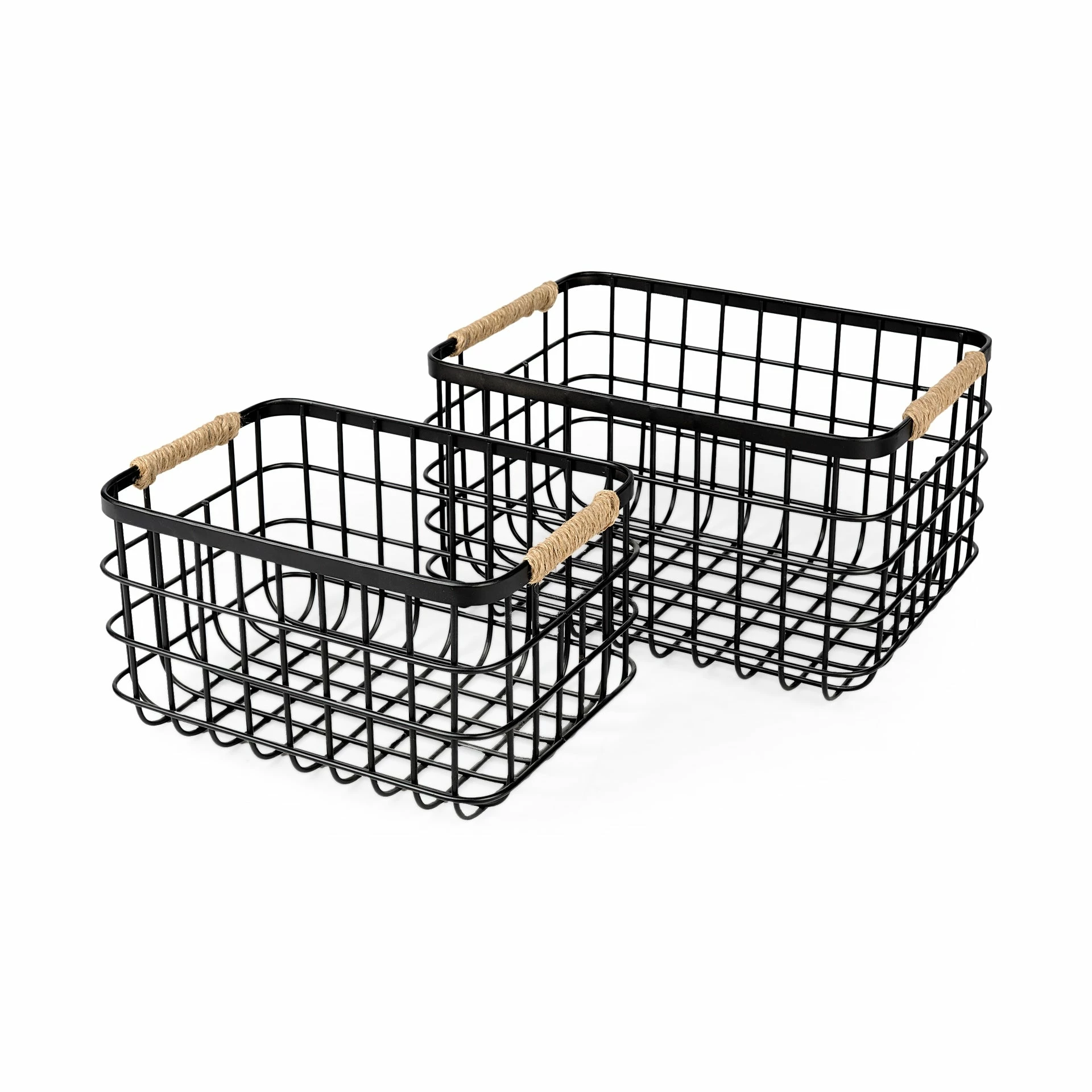 Best deal 🌟 Mercana Marius 20.9L X 15.2W X 12.2 Set Of Two Matte Black Metal W/ Rope Trim Rectangular Baskets 💯