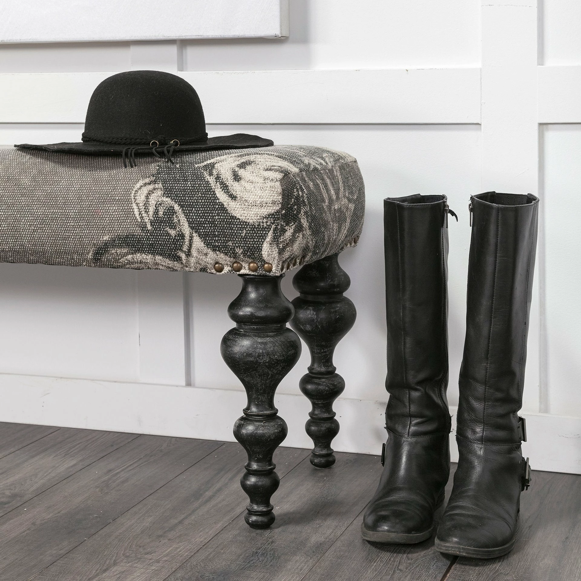 Coupon โ Mercana Alhambra Gray Upholstered Seat W/ Black Solid Wood Legs Accent Bench - 55"W X 14"D X 18"H ๐ - Image 11