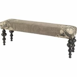 Coupon ⌛ Mercana Alhambra Gray Upholstered Seat W/ Black Solid Wood Legs Accent Bench - 55"W X 14"D X 18"H 😍