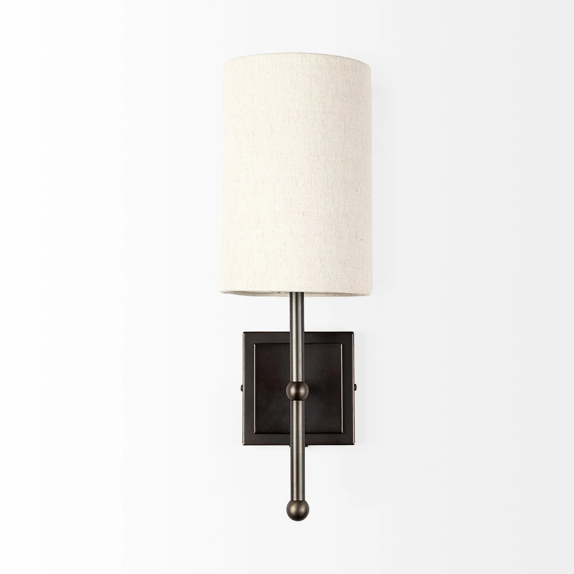 Discount ๐คฉ Mercana Bourgeois II 6W X 16H X 9D White Fabric Shade Brown Metal Base Wall Sconce - 9.0L X 6.0W X 16.0H ๐งจ - Image 2