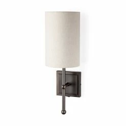 Discount π€© Mercana Bourgeois II 6W X 16H X 9D White Fabric Shade Brown Metal Base Wall Sconce - 9.0L X 6.0W X 16.0H π§¨