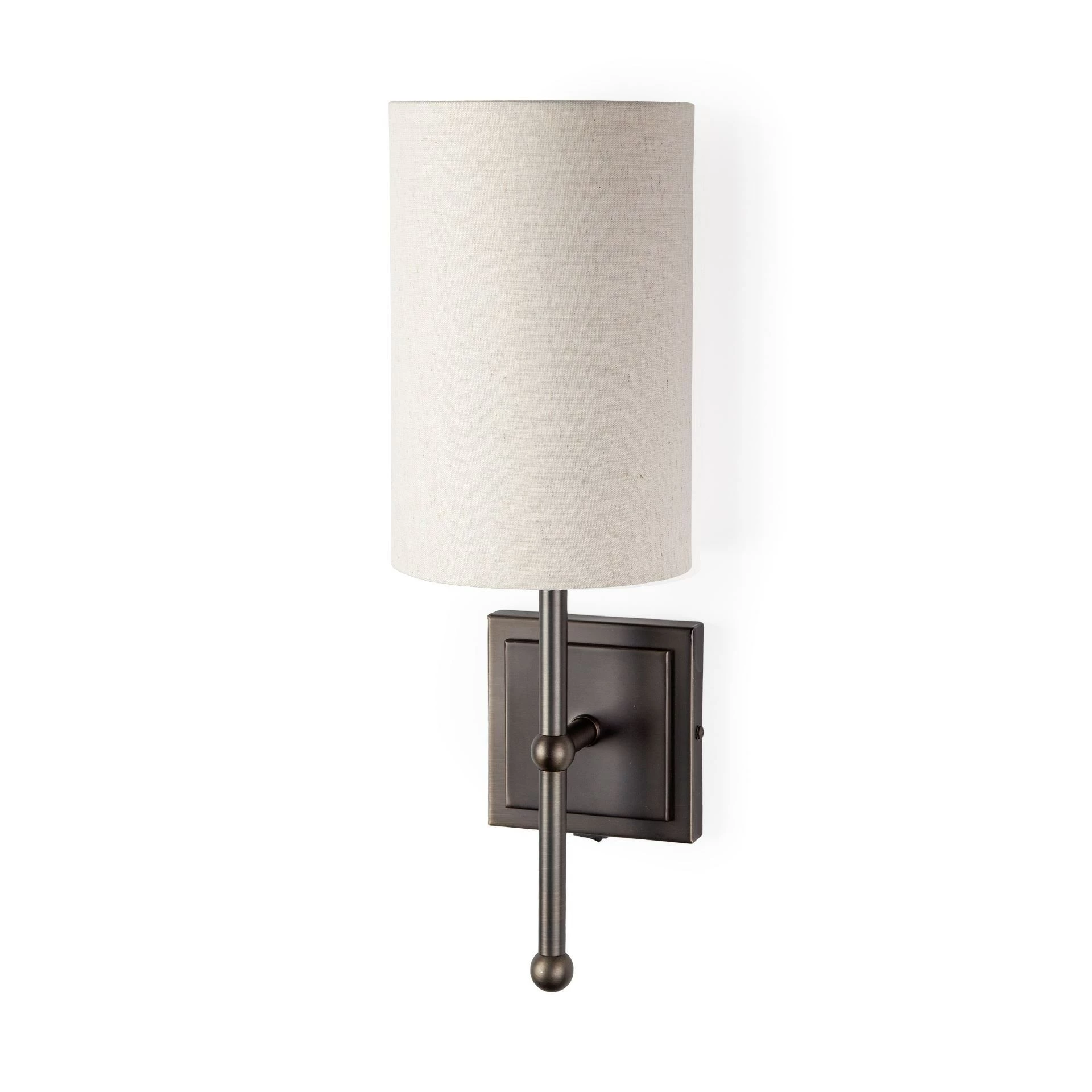 Discount ๐คฉ Mercana Bourgeois II 6W X 16H X 9D White Fabric Shade Brown Metal Base Wall Sconce - 9.0L X 6.0W X 16.0H ๐งจ