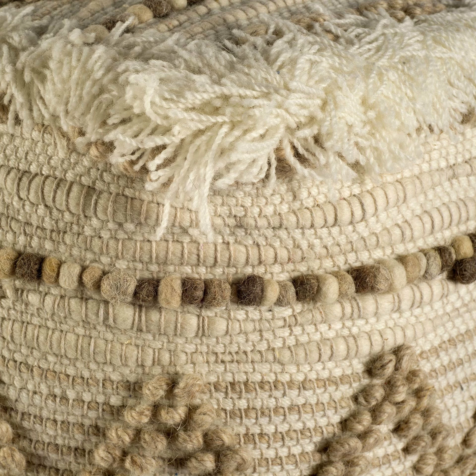 Wholesale ⭐ Mercana Caela Beige/Brown Wool, Cotton And Felt Popcorn Stitch Square Pouf 🥰 - Image 2