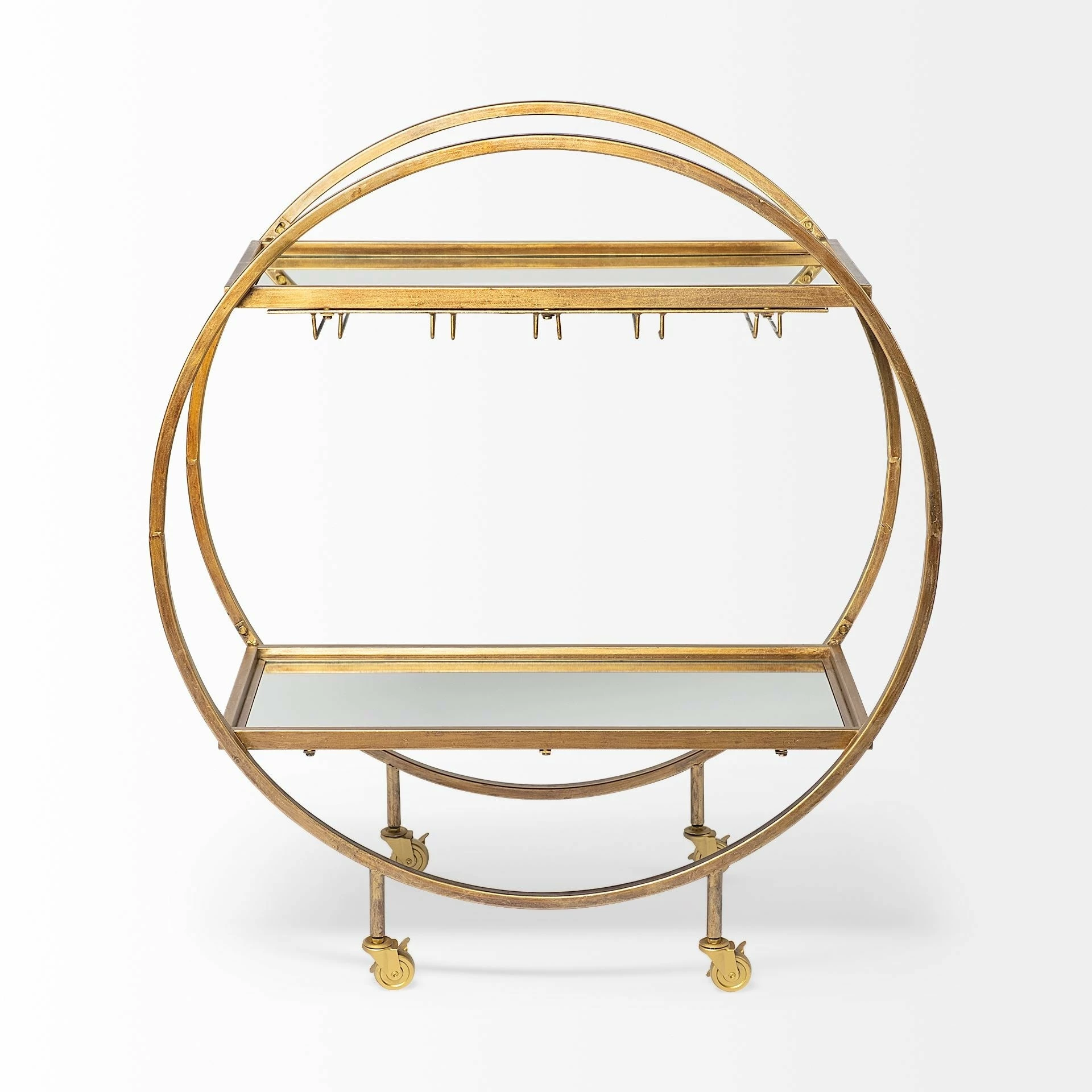 Buy β Mercana Carola Gold Frame Two-Tier Glass Shelves W/Stemware Holder Bar Cart - 36.25L X 18.0W X 40.25H π - Image 2