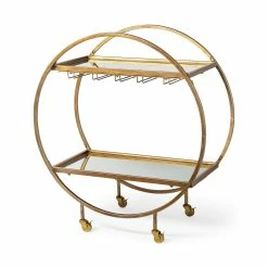 Buy ⌛ Mercana Carola Gold Frame Two-Tier Glass Shelves W/Stemware Holder Bar Cart - 36.25L X 18.0W X 40.25H 🎁