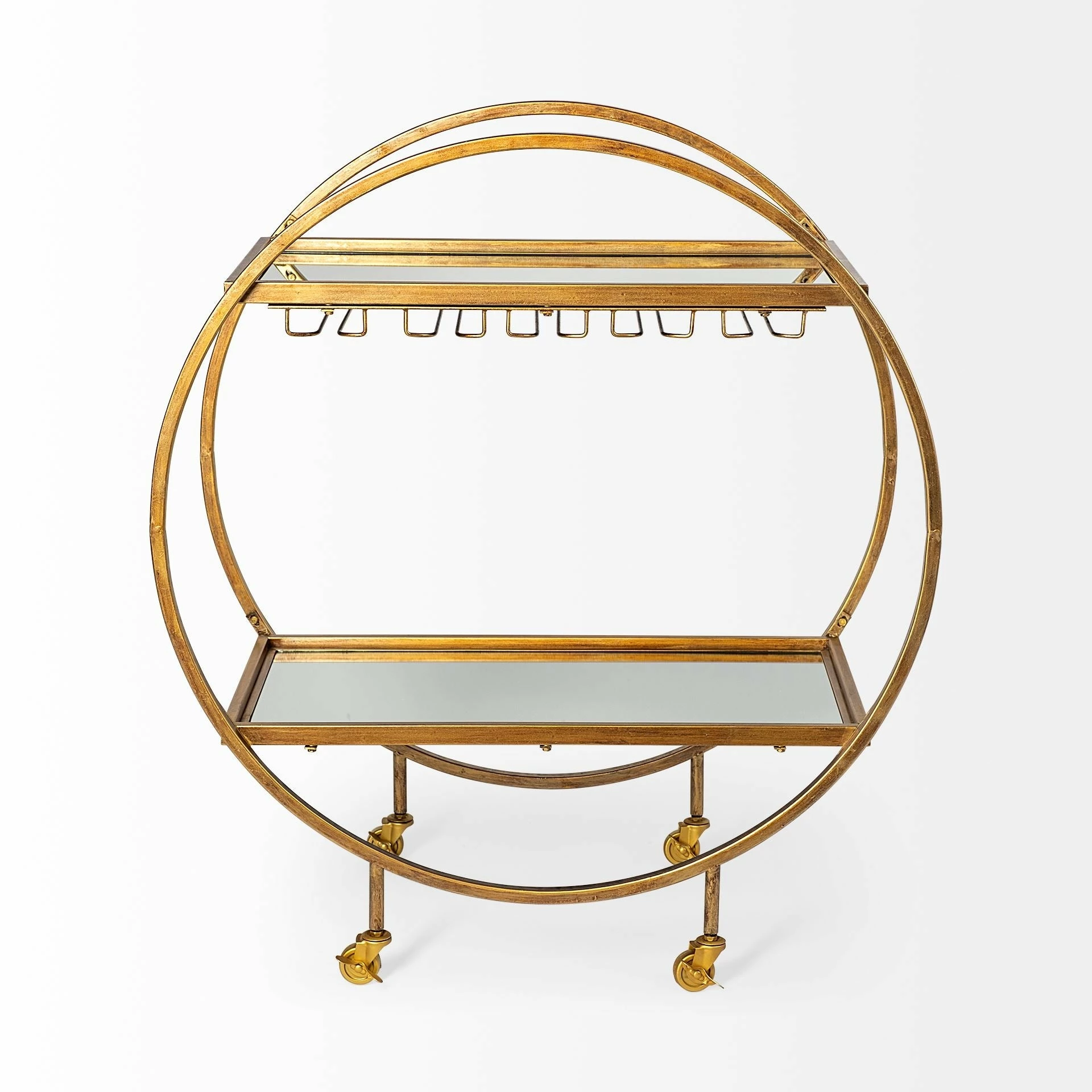 Buy β Mercana Carola Gold Frame Two-Tier Glass Shelves W/Stemware Holder Bar Cart - 36.25L X 18.0W X 40.25H π - Image 4