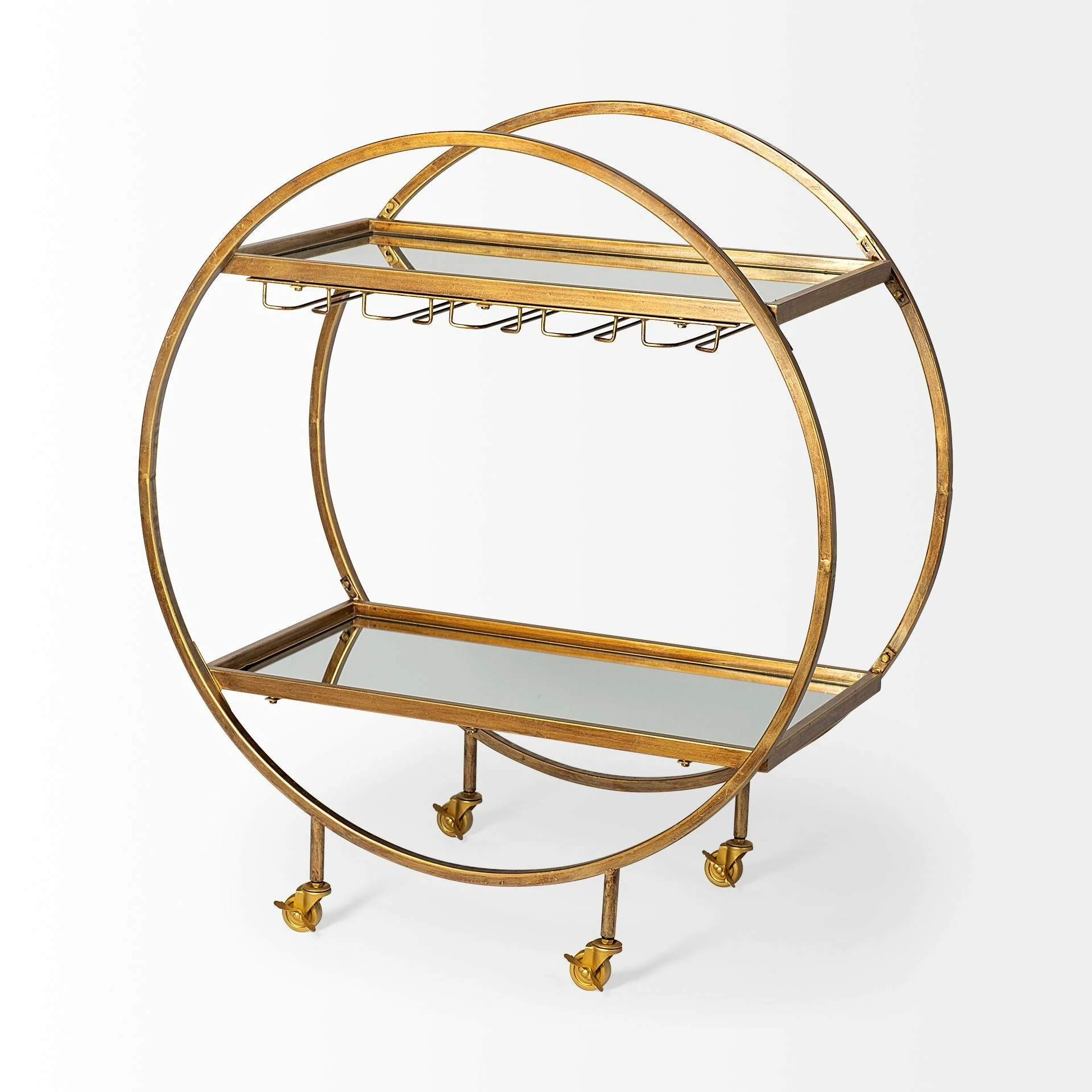 Buy β Mercana Carola Gold Frame Two-Tier Glass Shelves W/Stemware Holder Bar Cart - 36.25L X 18.0W X 40.25H π - Image 7