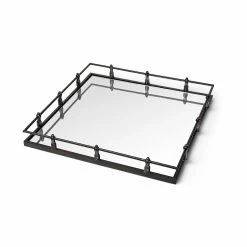 Wholesale 👏 Mercana Christa Natural Metal Mirrored Base Square Tray - 22.0L X 22.0W X 3.1H 🌟
