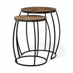Hot Sale 💯 Mercana Clapp III 20 X 26 Set Of Two Round Top Wooden And Black Metal Frame Nesting Accent Tables - 20.0L X 20.1W X 26.0H 🥰