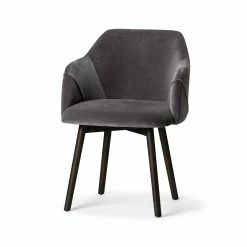 Discount 🎁 Mercana Ronald II Grey Velvet Wrap W/Black Wooden Base Dining Chair - 23"W X 23" D X 32"H 👏