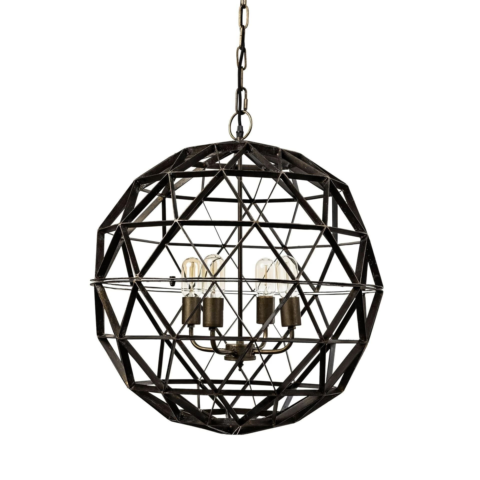 Promo π Mercana Dyson II (22.5") Black Metal Triangular Orb Four Bulb Chandelier - 22.5L X 22.5W X 22.5H β
