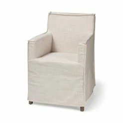 Discount ✔️ Mercana Elbert II Cream Fabric Slip-Cover W/ Brown Solid Wood Frame Dining Chair - 23.5"W X 22"D X 35.5"H 😍