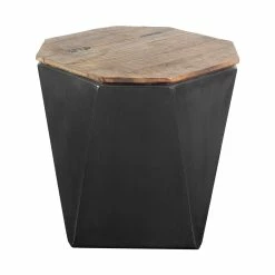 Budget ⌛ Mercana Esagono II 19.3" X 20.9" Black Metal And Natural Wood Hinged-Top End/Side Table - 19.3L X 19.3W X 20.9H 🧨