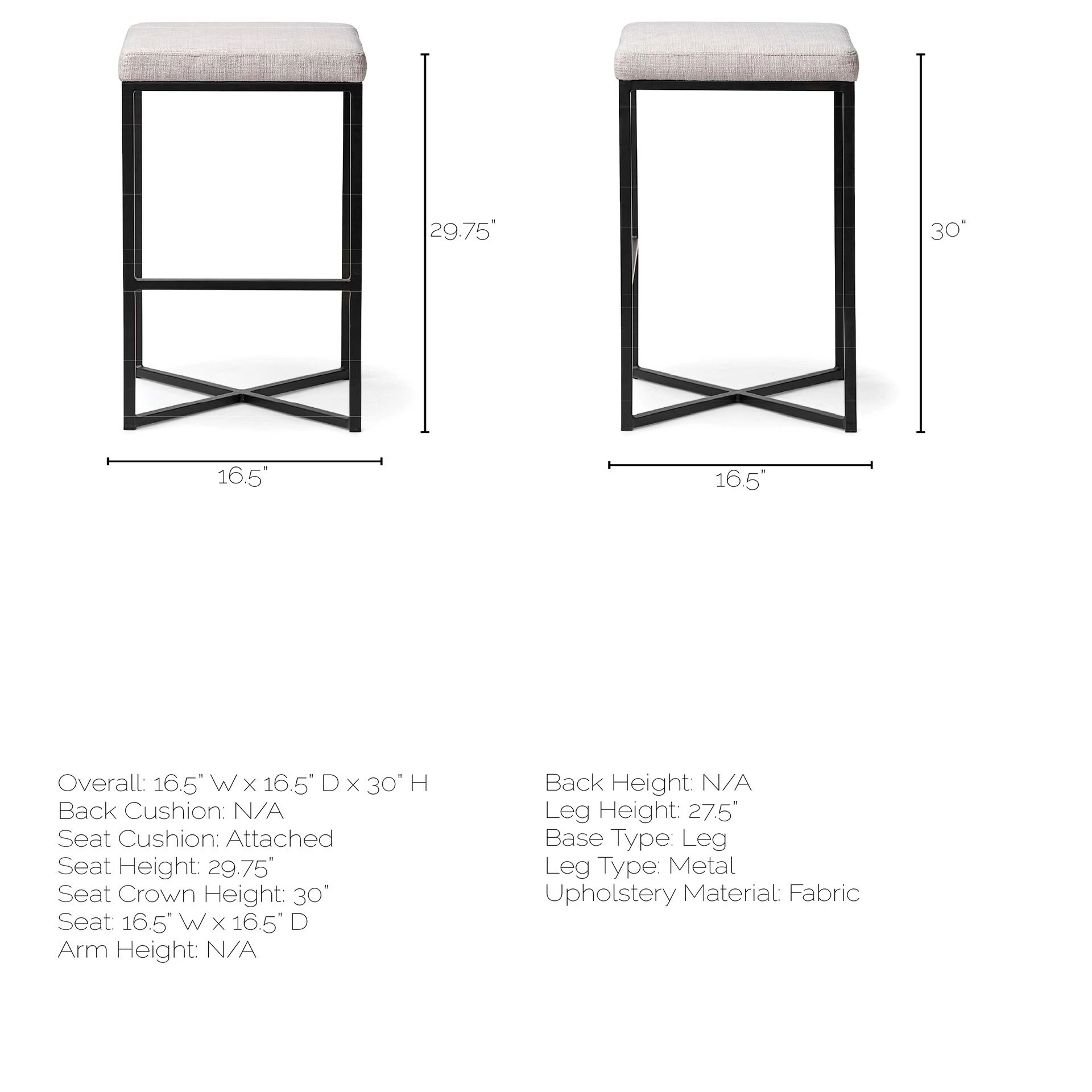 Flash Sale 🤩 Mercana Frodo 29.75" Seat Height White Fabric Seat Black Metal Base Stool ✔️ - Image 9