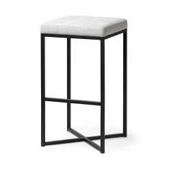 Flash Sale 🤩 Mercana Frodo 29.75" Seat Height White Fabric Seat Black Metal Base Stool ✔️