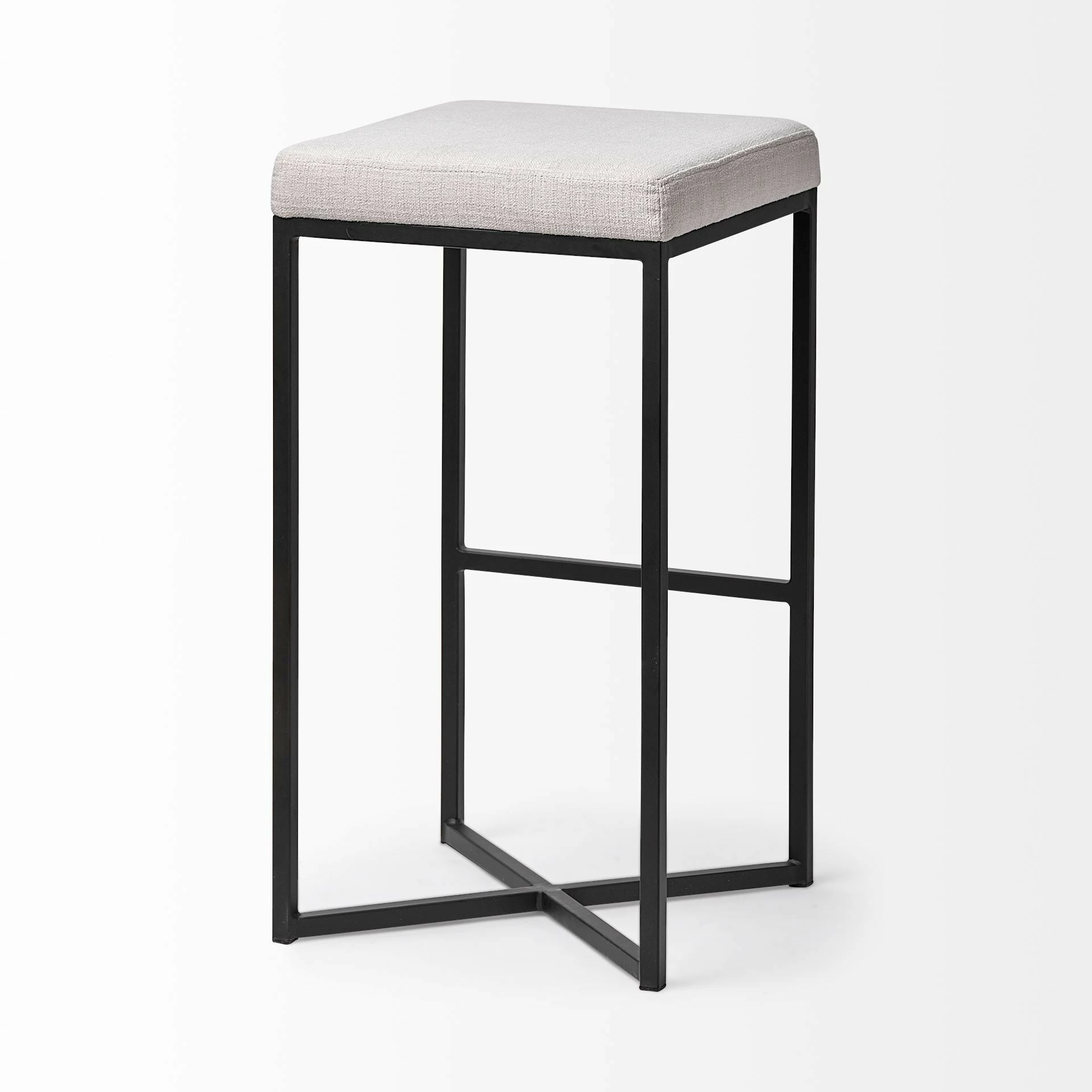 Flash Sale 🤩 Mercana Frodo 29.75" Seat Height White Fabric Seat Black Metal Base Stool ✔️ - Image 5
