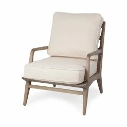 New 🔥 Mercana Harman II Off-White Fabric Seat W/ Ash Wood Frame Accent Chair - 24" W X 30" D X 31"H 🧨