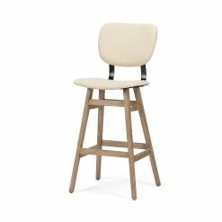 Discount 💯 Mercana Haden 30.25" Seat Height Cream Upholstered Seat Brown Wood Frame Stool 😉