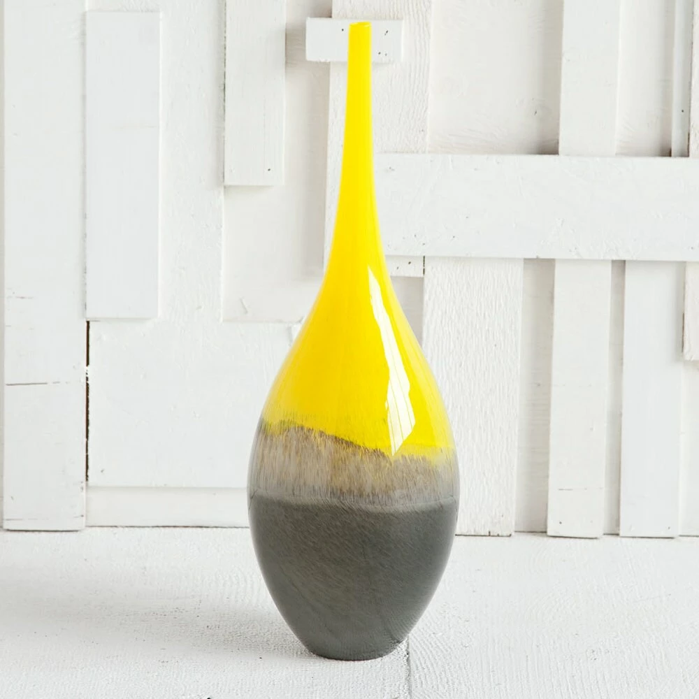 Cheap ✔️ Mercana Jasse Yellow & Gray Ombre Glass Vase 👏 - Image 7