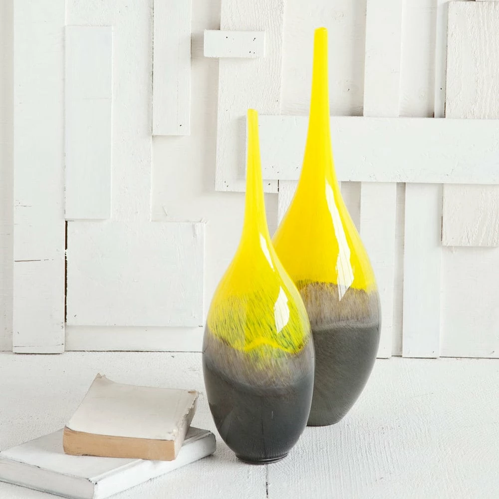 Cheap ✔️ Mercana Jasse Yellow & Gray Ombre Glass Vase 👏 - Image 5