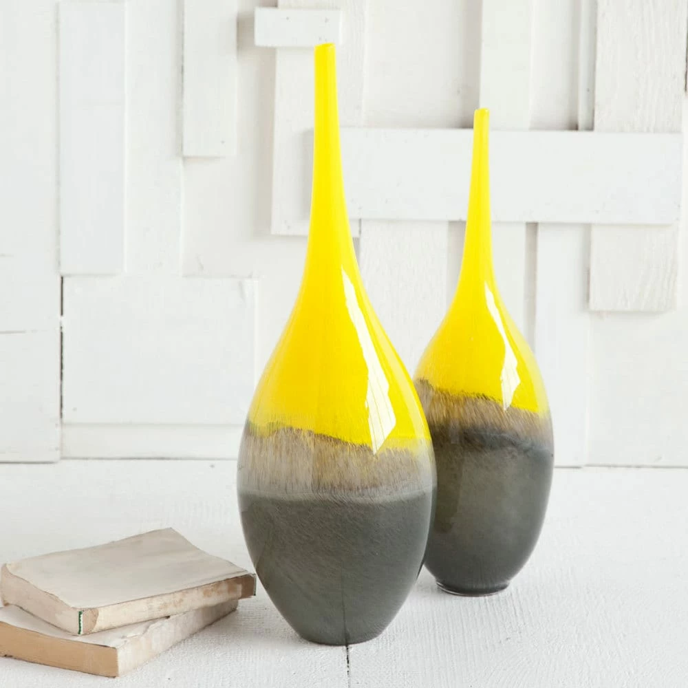 Cheap ✔️ Mercana Jasse Yellow & Gray Ombre Glass Vase 👏 - Image 10