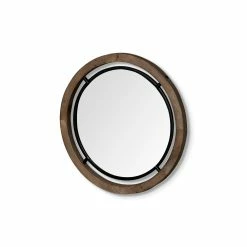 New 👏 Mercana Josi 19" Brown Wood And Black Metal Frame Mirror - 19.3L X 1.3W X 19.3H 🎉