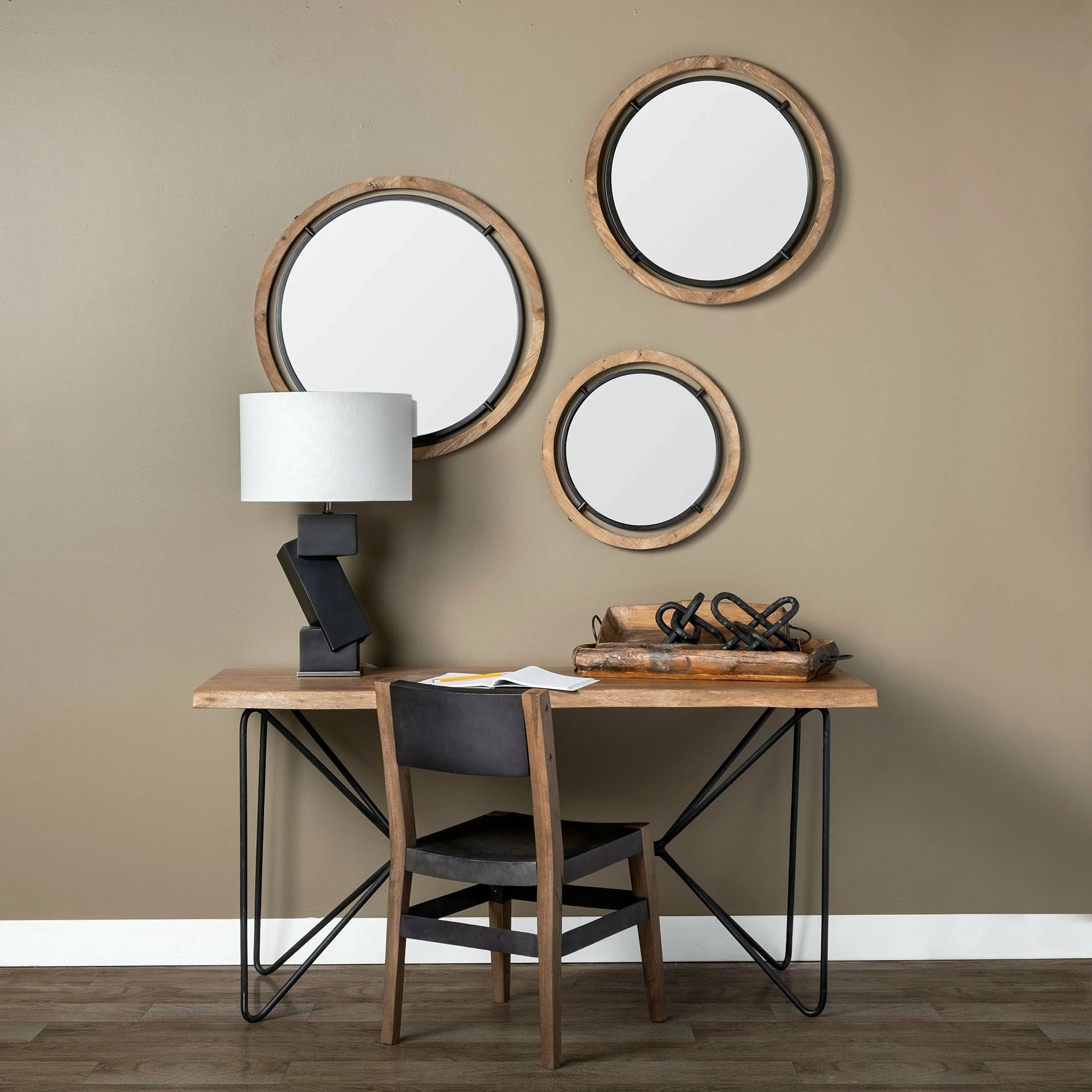 New ๐ Mercana Josi 19" Brown Wood And Black Metal Frame Mirror - 19.3L X 1.3W X 19.3H ๐ - Image 5