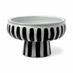 Cheap 🌟 Mercana Lexington White/Black Ceramic Striped Bowl - 14.5"W X 14.5"D X 9.5"H ⭐