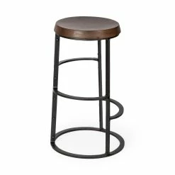 Wholesale 👏 Mercana Neo 26.3" Seat Height Brown Wood Seat Black Metal Frame Stool 👏