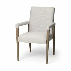 Outlet 😉 Mercana Palisades Cream Fabric Wrap Brown Wood Frame Dining Chair - 23.8L X 28.0W X 36.0H 😉