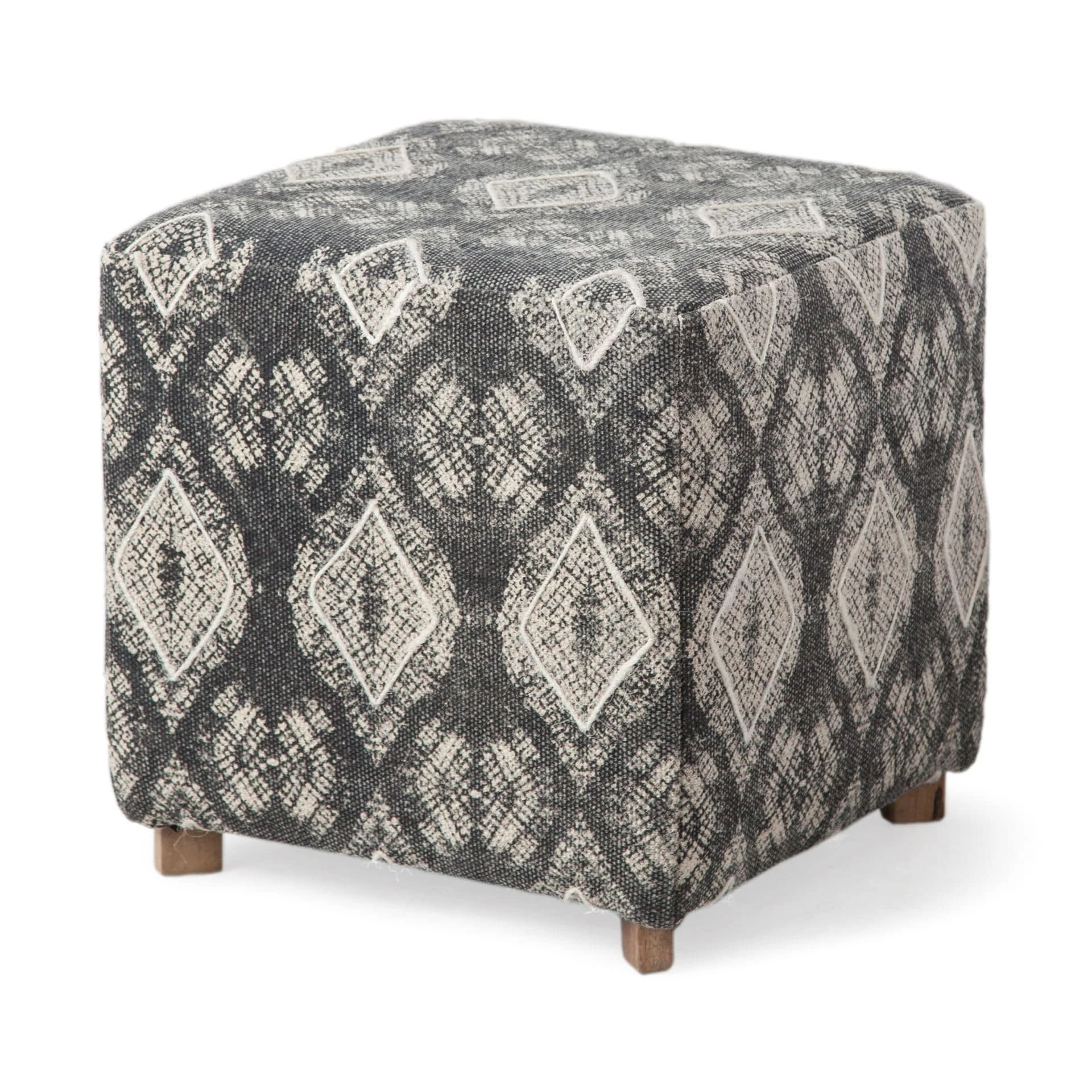 Hot Sale 🎉 Mercana Pallu 18.75"H Dhurrie Cotton Cover W/Four Wooden Legs Ottoman 🌟