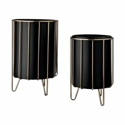 Cheap 😍 Mercana Pianta 12.8 X 20.9 Set Of Two Black Metal Insert Brass Frame Plant Stands 😍