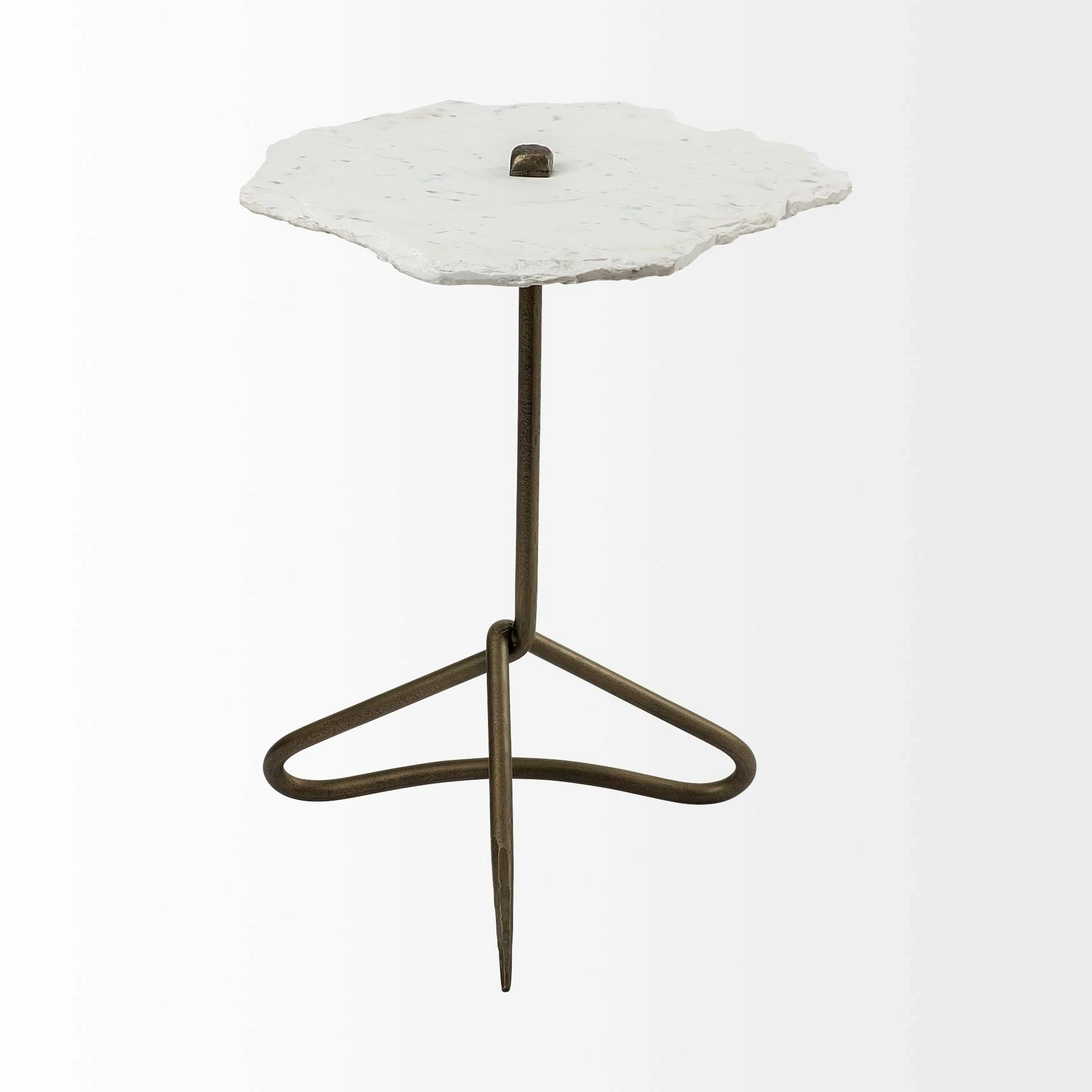 Brand new ๐ฅฐ Mercana Pinera II White Live Edge Marble Top W/ Gold Iron Base Accent Table - 19.0L X 19.0W X 23.0H โญ - Image 2