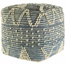 Budget 😀 Mercana Rofi Blue Denim And Cream Cotton Stitched Square Pouf 🤩