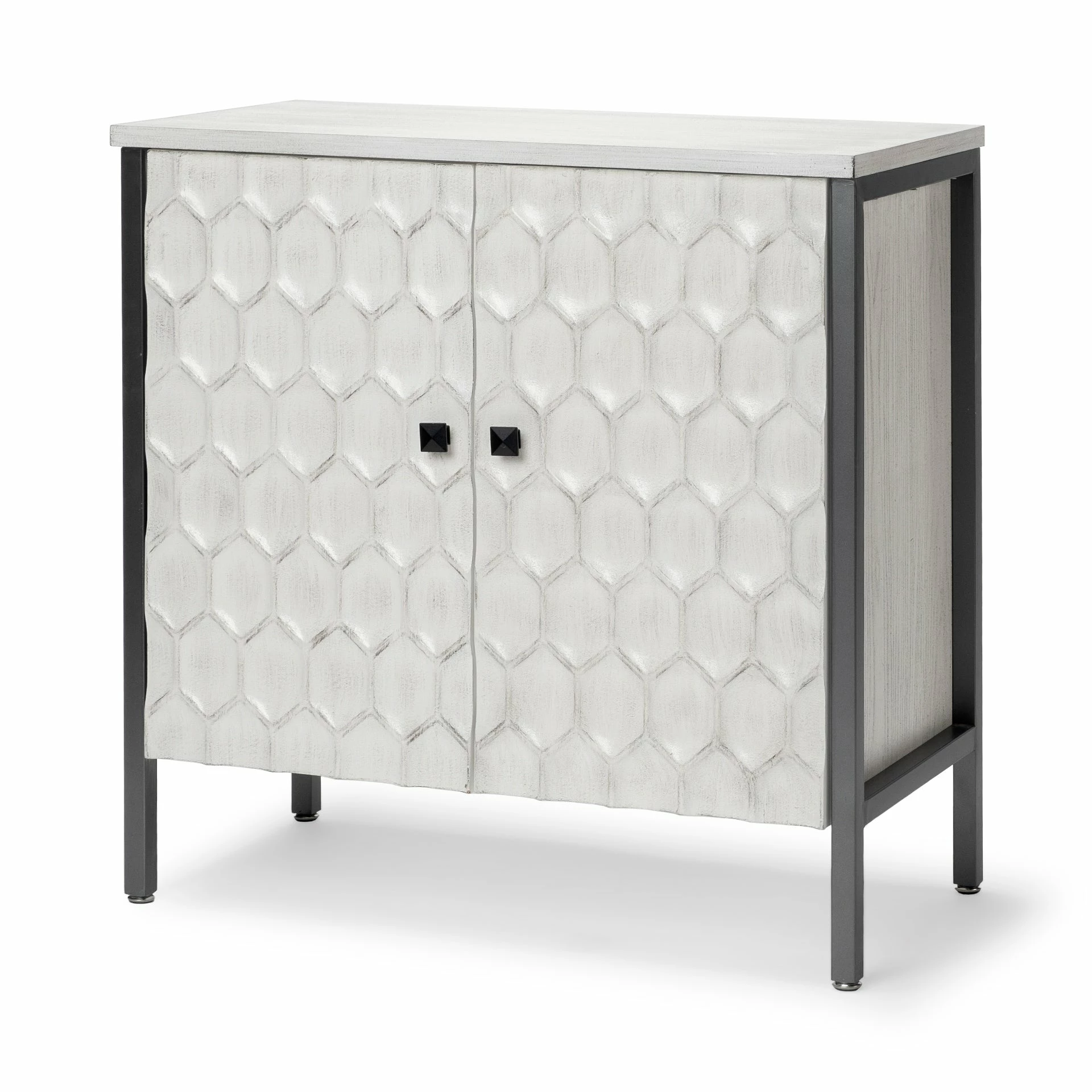 Wholesale 🛒 Mercana Savannah I White Wood W/ Iron Frame & Two Doors Accent Cabinet - 31.5L X 15.7W X 31.5H 🤩
