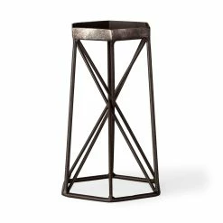 Discount 🛒 Mercana Sixx I Small Antiqued Metal Hexagonal Table Candle Holder - Small - 6.1"W X 5.3"D X 9.1"H 💯