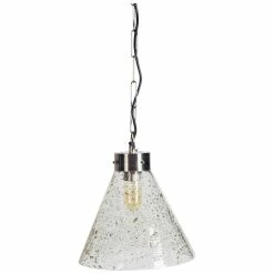 Promo 🔥 Mercana Thurlow II Silver Metal Seeded Glass Conical Pendant Light - 11"L X 11"W X 12"H 😀