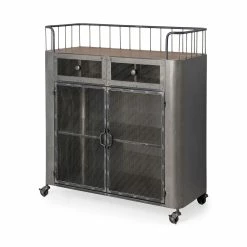 Wholesale 💯 Mercana Udo Metal Frame Two Door Cabinet W/Two Drawers & Wood Top Bar Cart - 16.5L X 35.4W X 40.7H 💯