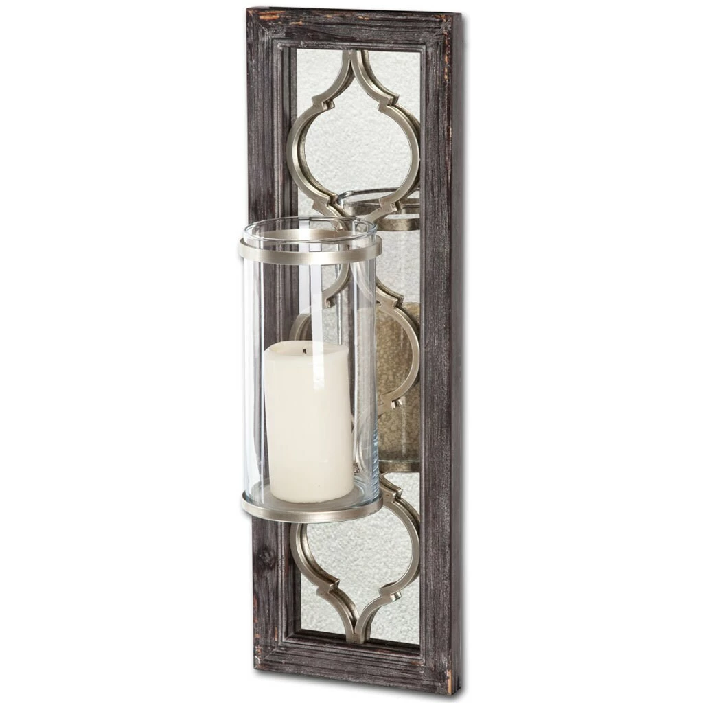 Best Pirce 🤩 Mercana Umminal Antiqued Silver Wood Frame W/Glass & Metal Wall Candle Holder - 8"W X 5"D X 24.5"H ❤️