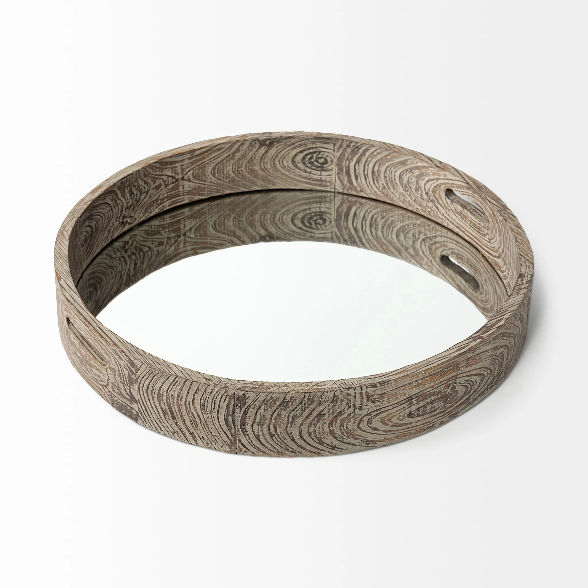 Wholesale 🎁 Mercana Whittier Brown Wooden Mirrored Base Tray - 28"W X 28"H X 5"D 🔔 - Image 3