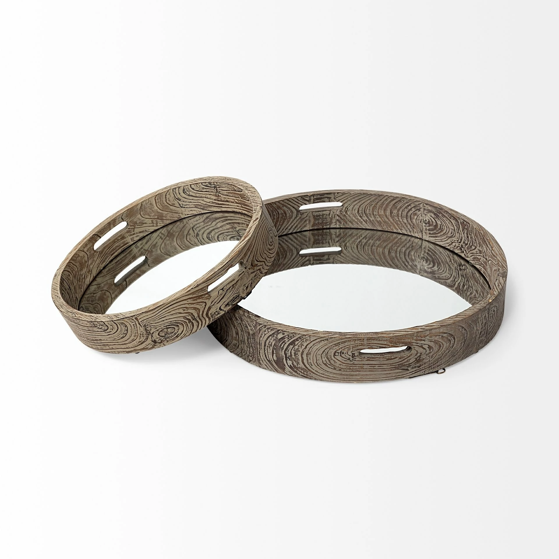 Wholesale 🎁 Mercana Whittier Brown Wooden Mirrored Base Tray - 28"W X 28"H X 5"D 🔔 - Image 4