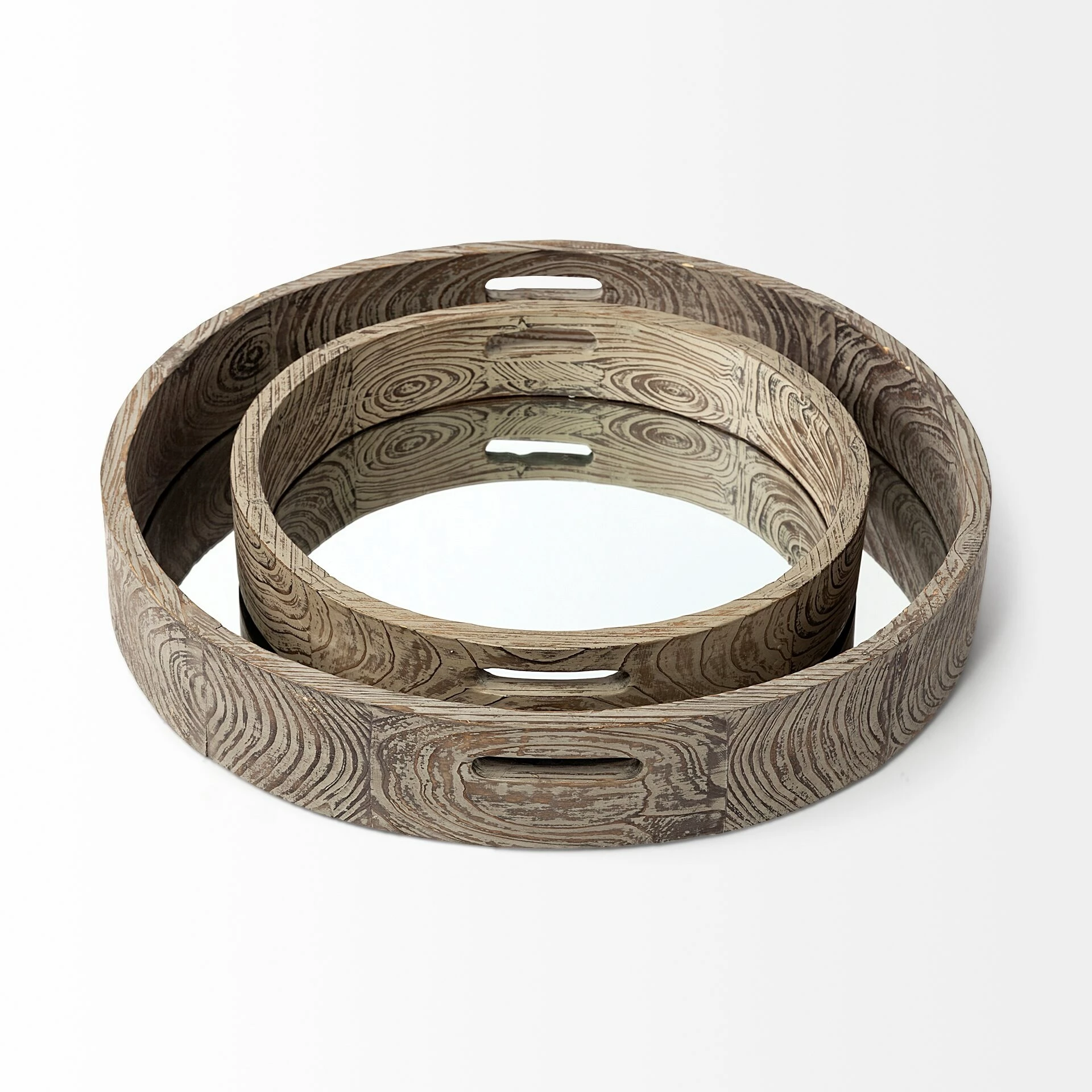 Wholesale 🎁 Mercana Whittier Brown Wooden Mirrored Base Tray - 28"W X 28"H X 5"D 🔔 - Image 5