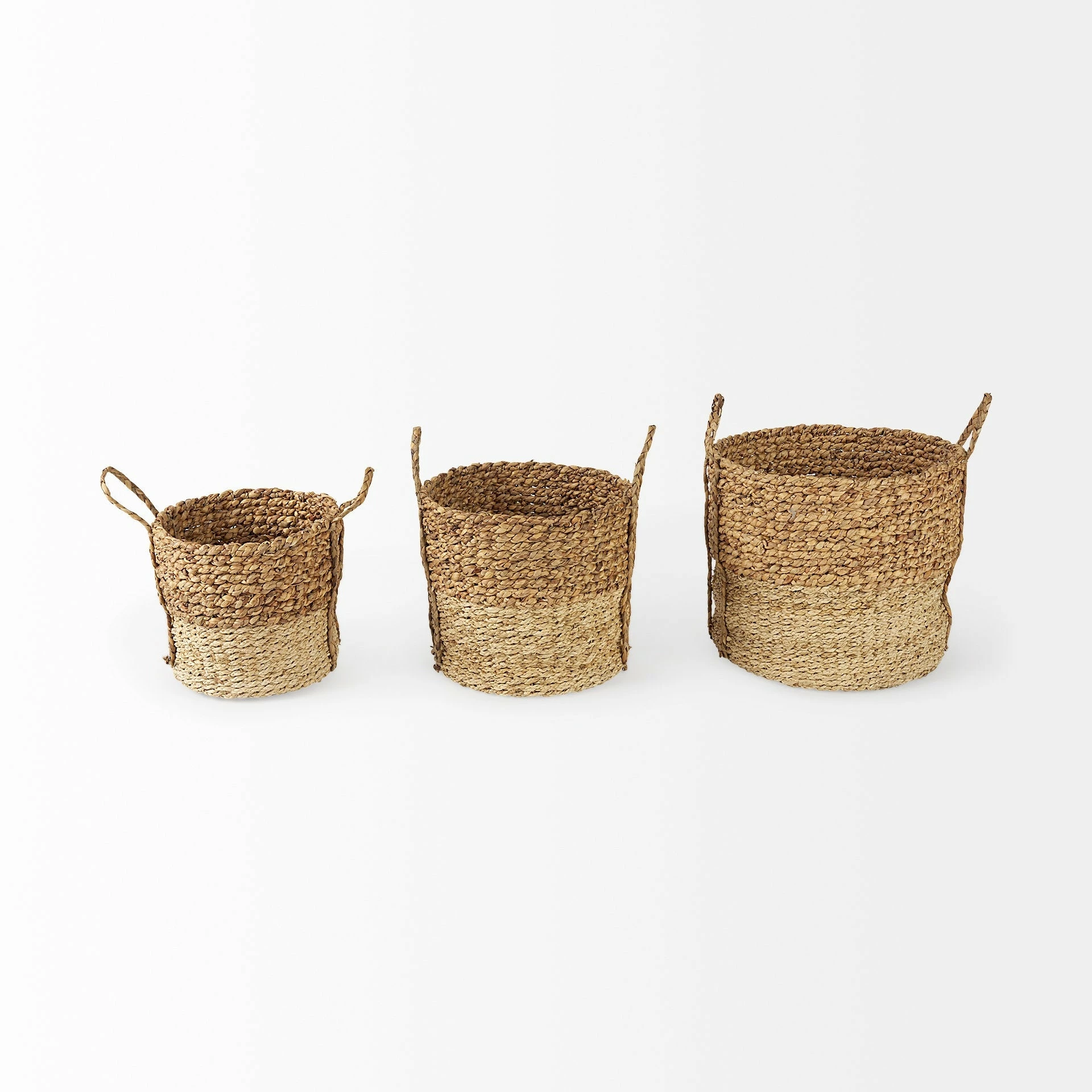 Best deal 🥰 Mercana Morocco 15.7L X 15.7 (Set Of 3) Brown Two Tone Water Hyacinth And Cornhusk Round Basket W/ Handles ⭐ - Image 2