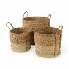Best deal 🥰 Mercana Morocco 15.7L X 15.7 (Set Of 3) Brown Two Tone Water Hyacinth And Cornhusk Round Basket W/ Handles ⭐