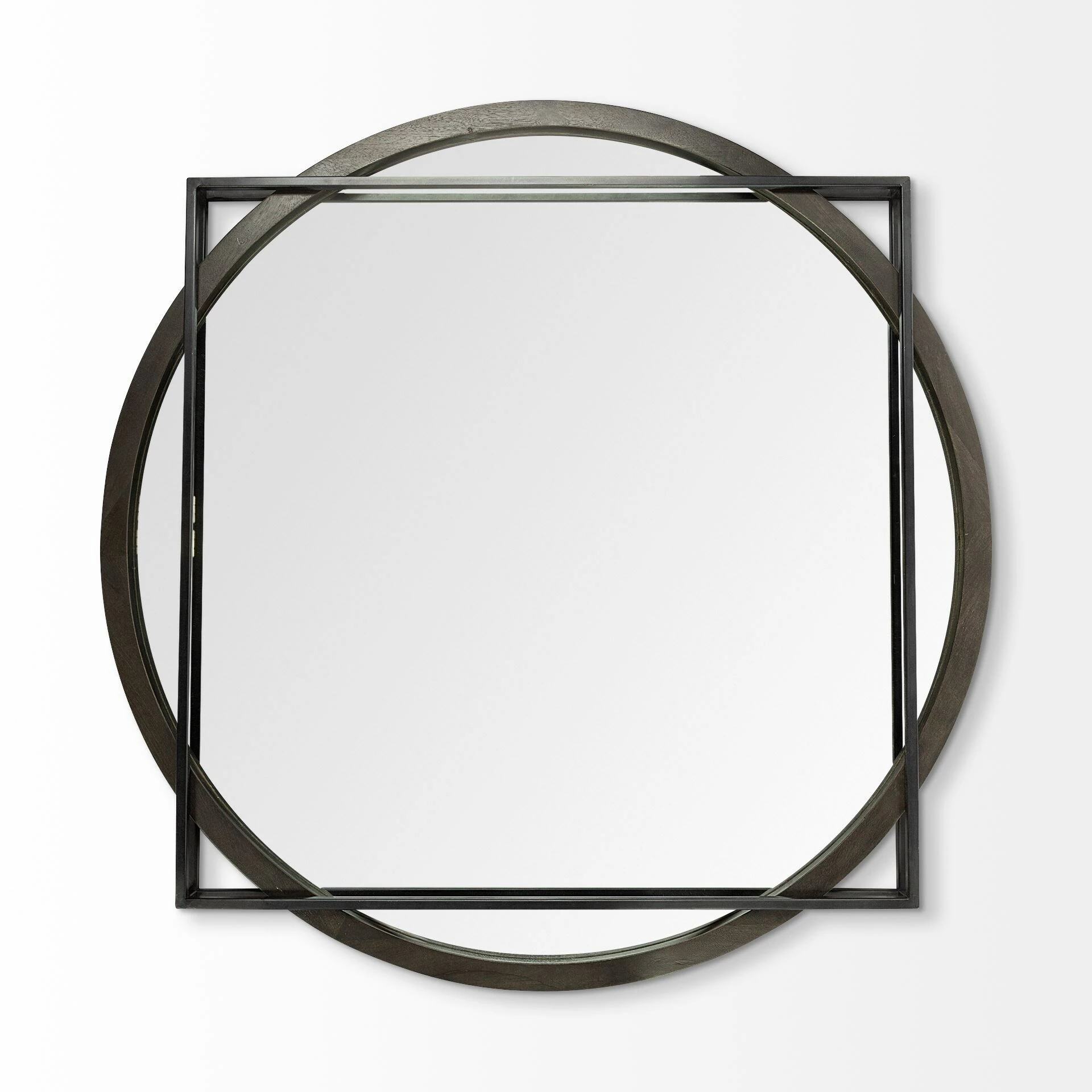 Deals 😉 Mercana Norbert 46" Round-Square Black Wood/Metal Frame Mirror - 46.0L X 2.5W X 46.0H 🔔 - Image 2