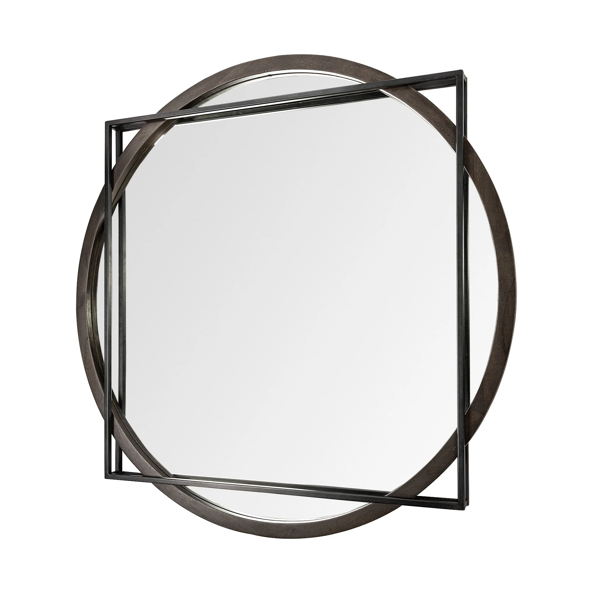 Deals 😉 Mercana Norbert 46" Round-Square Black Wood/Metal Frame Mirror - 46.0L X 2.5W X 46.0H 🔔