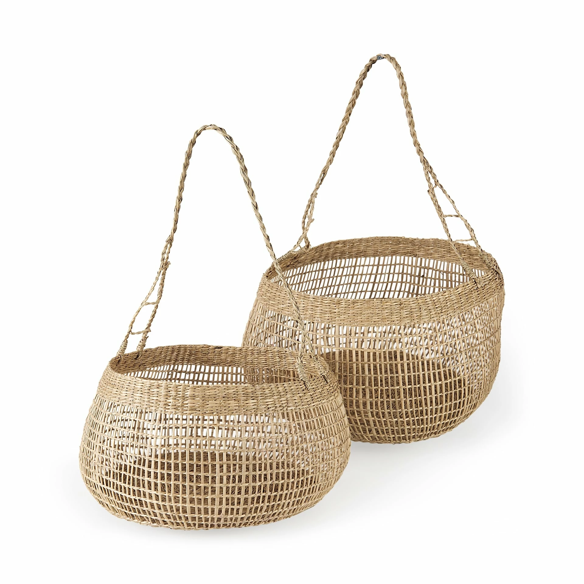 Best deal 𧨠Mercana Nova 15.0L X 15.0W X 9.4H (Set Of 2) Light Brown Seagrass Woven Round Basket W/ Long Handle π