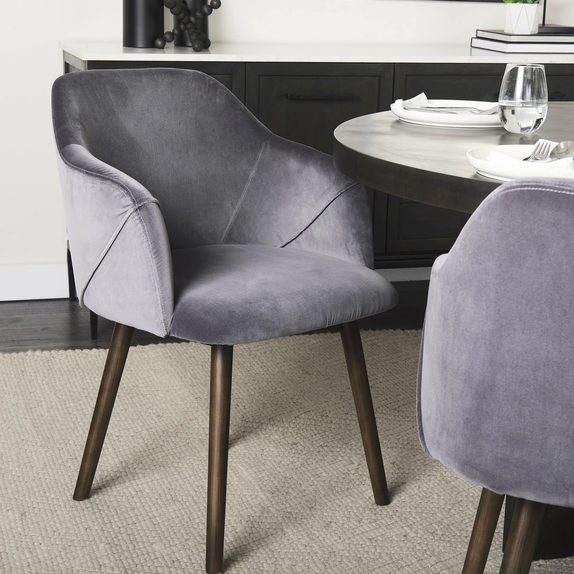 Discount ๐ Mercana Ronald II Grey Velvet Wrap W/Black Wooden Base Dining Chair - 23"W X 23" D X 32"H ๐ - Image 13