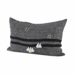 Discount 🎉 Mercana Sibyl 13L X 21W Dark Gray And Black Fabric Striped And Fringed Decorative Pillow Cover 🧨